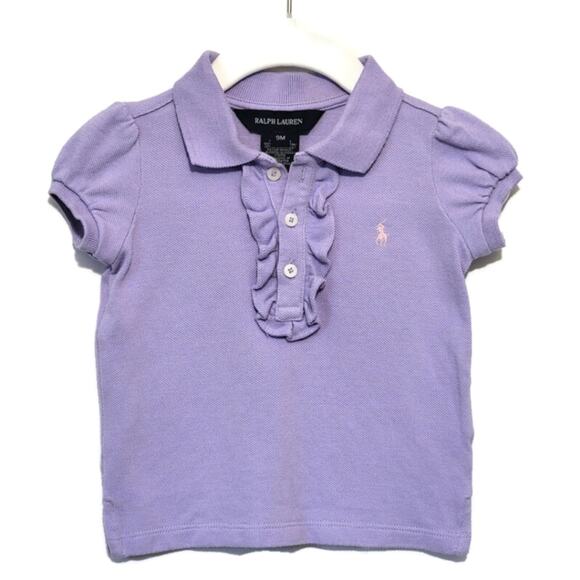 Ralph Lauren Girls Short Sleeve Ruffle Button Down Purple Polo Top Size 9 Month - Picture 1 of 8